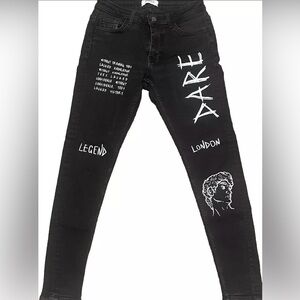 Legend London Men’s Black Skinny Graffiti Jeans NEW  W30 L30